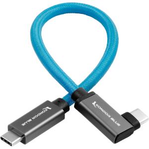 Kondor Blue USB-C 3.2 Gen 2 Straight to Right-Angle Cable (12", Kondor Blue)
