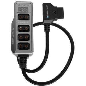 Kondor Blue Male D-Tap to 4-Port Female D-Tap Splitter Hub with Voltmeter (16", Space Gray)