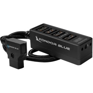 Kondor Blue Male D-Tap to 4-Port Female D-Tap Splitter Hub with Voltmeter (16", Raven Black)