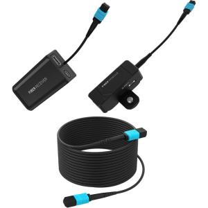 Kondor Blue Fletch Fiber Transmitter & Receiver Module Kit for HDMI with Fiber Armored Cable OM3 MPO (100', Raven Black)