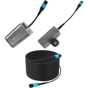 Kondor Blue Fletch Fiber Transmitter & Receiver Module Kit for HDMI with Fiber Armored Cable OM3 MPO (300', Space Gray)