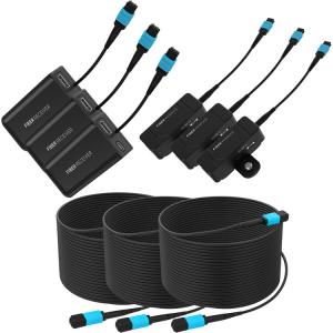 Kondor Blue Fletch Fiber Transmitter & Receiver Modules Kit for HDMI with Fiber Armored Cables OM3 MPO (300', Raven Black, 3-Pack)