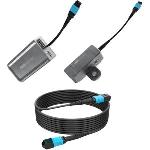 Kondor Blue Fletch Fiber Transmitter & Receiver Module Kit for HDMI with Fiber Armored Cable OM3 MPO (50', Space Gray)