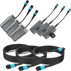 Kondor Blue Fletch Fiber Transmitter & Receiver Modules Kit for HDMI with Fiber Armored Cables OM3 MPO (50', Space Gray, 3-Pack)