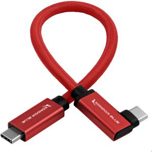 Kondor Blue Straight to Right-Angle USB-C 3.1 Gen 2 Cable (8.5", Cardinal Red)