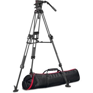 Manfrotto 526-1 Fluid Head with 645 FAST Twin Carbon Fiber Tripod System with 2-in-1 Spreader & Bag