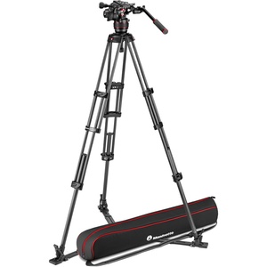 Manfrotto 608 Nitrotech Fluid Video Head and Carbon Fiber Twin Leg Tripod with Ground Spreader